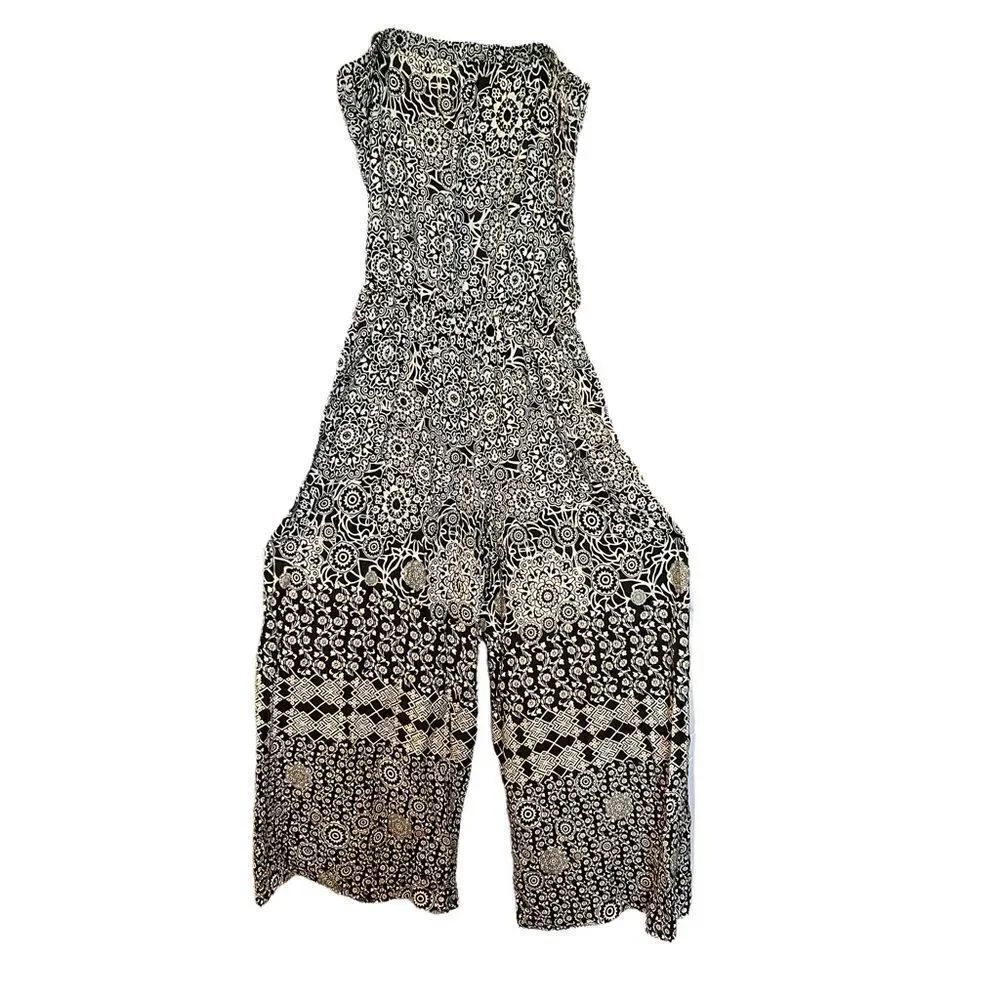 MSK Jumpsuit black and white print Small sleeveless elastic shoulder straps